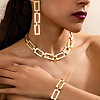 Rectangle Alloy Link Chain Necklaces & Bracelets & Stud Dangle Earrings Sets FS-WG74F2B-01-2