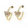 Cubic Zirconia C-shape with Bear Stud Earrings EJEW-C023-10G-1