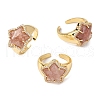 Star Natural Strawberry Quartz Cubic Zirconia Cuff Rings RJEW-M076-02G-09-2