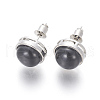 Natural Dyed & Heated Black Agate Stud Earrings EJEW-F162-H02-2