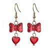 5 Pairs 5 Colors Glass Bowknot & Heart Glass Dangle Earings EJEW-JE05647-S-2