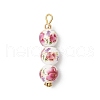 3Pcs Handmade Flower Printed Porcelain Ceramic Pendants PALLOY-JF03974-3