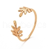 Ion Plating(IP) 304 Stainless Steel Leaf Open Cuff Ring for Women RJEW-C025-24G-1