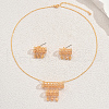 Geometric Hollow Tube Fringe Brass Stud Earrings & Pendant Necklaces Sets for Women Party BW3391-5