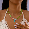 Summer Beach Porcelain Fish Shell Shape & Plastic Pearl Pendant Lime Glass Seed Beaded Necklaces for Women FS-WGBDA16-01-1