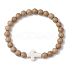 Wood Beas Stretch Bracelets for Couple BJEW-JB11305-02-3
