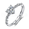 Heart Adjustable Brass with Crystal Rhinestone Finger Rings for Women FS-WG8858D-01-5