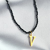 304 Stainless Steel Initial Pendant Black Glass Faceted Round Beaded Pendant Necklaces for Women FS-WGC61DE-22-1
