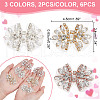  6Pcs 3 Colors Alloy with Glass Rhinestone Bowknot AJEW-NB0006-23-2