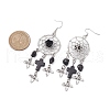 Woven Web/Net with Cross & Skull Synthetic Turquoise Dangle Earrings EJEW-JE05865-04-3