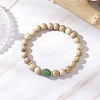 3Pcs Natural African Padauk Wood & Sandalwood & Wood & Striped Agate & Green Aventurine & Quartz Crystal Round Beaded Stretch Bracelets for Women BJEW-JB11929-4