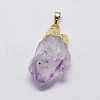 Natural Amethyst Nuggets Golden Plated Pendants G-P077-36-2