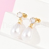 Teardrop with Flat Round 304 Stainless Steel Clear Cubic Zirconia Dangle Stud Earrings EJEW-F366-01G-02-5