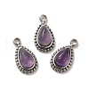304 Stainless Steel Pave Natural Amethyst Teardrop Charms STAS-B074-04P-04-1