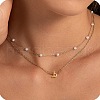 2Pcs 304 Stainless Steel & White Plastic Imitation Pearl Letter Pendant Double Layer Necklaces FS-WG86091-02-1