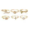 6Pcs 6 Style Adjustable Brass Micro Pave Clear Cubic Zirconia Cuff Rings RJEW-LS0001-09G-2