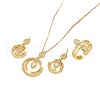 Ring & Teardrop 304 Stainless Steel Micro Pave Clear Cubic Zirconia Pendant Necklace & Stud Dangle Earring & Cuff Rings Sets FS-WGB386F-01-6