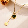 304 Stainless Steel Emerald Rhinestone Heart Slider Lariat Necklaces for Women FS-WGF69E1-01-2