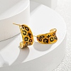 Leopard Print Brass Enamel Stud Earrings for Women EJEW-U055-12D-G-1