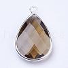 Silver Color Plated Brass Glass Teardrop Pendants GLAA-M006-A-08S-2