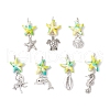 7Pcs 7 Styles Dyed Synthetic Turquoise Starfish & Alloy Sea Animals Pendants PALLOY-JF03754-03-1