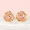304 Stainless Steel Enamel Flat Round with Moon Stud Earrings STAS-D368-03G-4