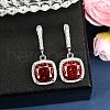 925 Sterling Silver Pave Cubic Zirconia Square Hoop Earrings EJEW-C150-01A-01-2