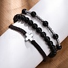 Adjustable Natural Obsidian & Hematite Braided Bead Bracelets BJEW-U035-01A-1
