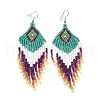 Glass Seed Braided Rhombus with Tassel Chandelier Earrings EJEW-H084-05P-1