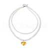 Acrylic Heart Pendant ABS Plastic Imitation Pearl & Glass Seed Beaded Double Layer Necklaces NJEW-JN05290-02-4