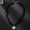 Sun Alloy Pendant Natural Black Stone Chip Baeded Necklaces for Men FS-WG7E301-01-1