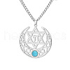304 Stainless Steel Pave Synthetic Turquoise Hollow Star of David and Chai Pendant Necklaces for Women FS-WG8BC02-01-2