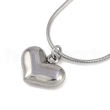 304 Stainless Steel Peach Heart Pendant Round Snake Chain Necklaces NJEW-Z044-07P-1