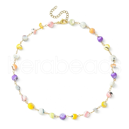 Natural Shell Nugget Beaded Chain Necklaces NJEW-JN04358-1