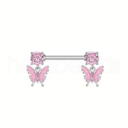 316L Surgical Stainless Steel Rose Rhinestone Nipple Rings WG189E0-12-1