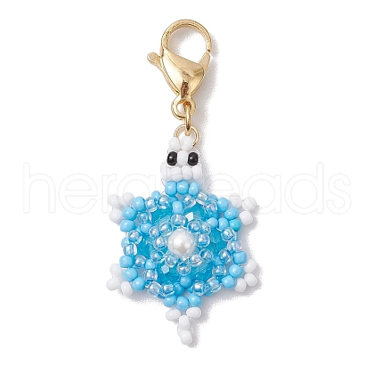 Sea Turtle Glass Seed Beads Pendant Decoration HJEW-MZ00124-01-1