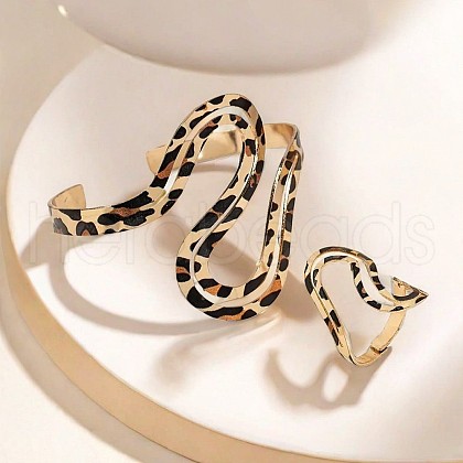 Leopard Print S Shape Alloy Cuff Bangles & Rings Sets for Women FS-WG1AFAF-01-1