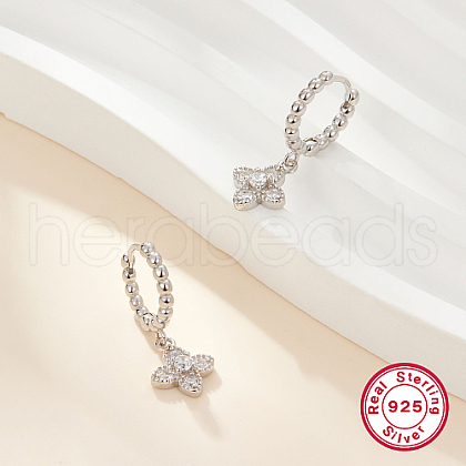 Anti-Tarnish Rhodium Plated 925 Sterling Silver Micro Pave Cubic Zirconia Hoop Earrings WO5296-1-1