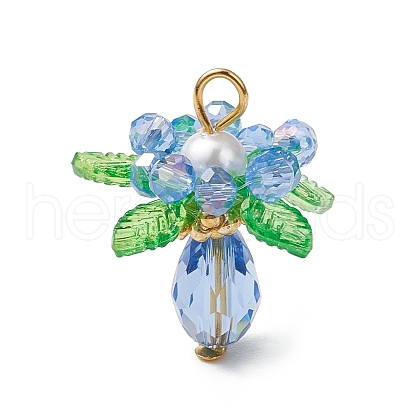 Glass with Round Shell Pearl and Acrylic Charms Pendants PALLOY-MZ00647-03-1