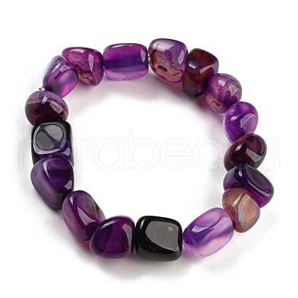 Dyed & Heated Natural Agate Nugget Beaded Stretch Bracelets BJEW-H238-01D-1