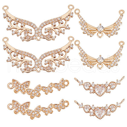 Beebeecraft 8Pcs 4 Style Brass Pave Clear Cubic Zirconia Links ZIRC-BBC0001-49-1