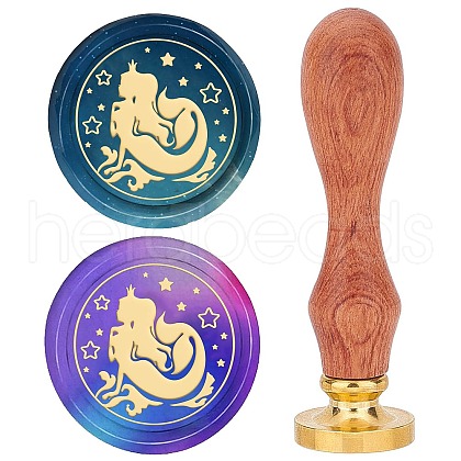 Brass Wax Seal Stamps with Wood Handle AJEW-WH0412-0102-1