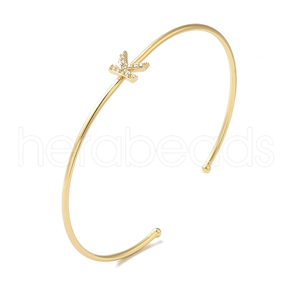 Rack Plating Brass Micro Pave Clear Cubic Zirconia Letter Open Cuff Bangles BJEW-A018-01G-K-1