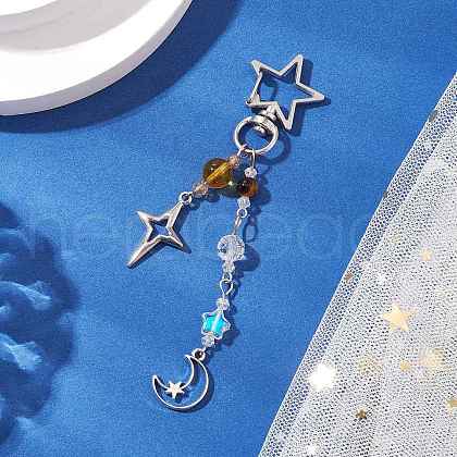 Natural Quartz Crystal Beads with Natural Grade AB Tiger Eye Beads and Glass Beads and Alloy Charms Decorations HJEW-JM03031-02-1