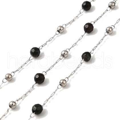 Natural Dyed & Heated Black Agate Round Beaded Chains CHS-B004-08P-1