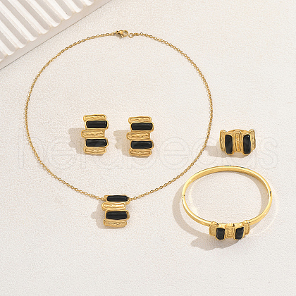 Rectangle Stainless Steel & Plastic Bracelets & Earrings & Necklaces & Rings Sets for Women GF9745-1-1