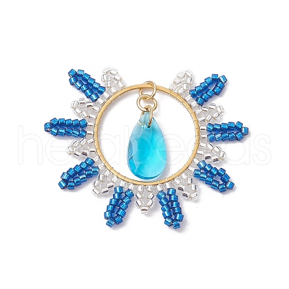 Glass Seed Beaded Flat Round Pendants PALLOY-MZ00570-01-1
