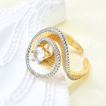 Brass Micro Pave Clear Cubic Zirconia Cuff Rings for Women RJEW-G347-05G-1