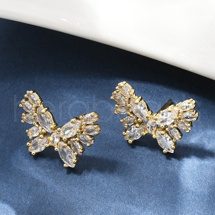 Butterfly Brass Micro Pave Cubic Zirconia Stud Earrings EJEW-M082-17G-01-1