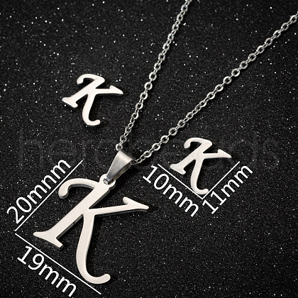201 Stainless Steel Pendant Necklaces & Stud Earrings Sets WG00841-15-1